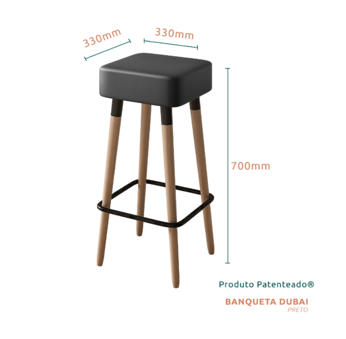 Kit 2 Banquetas Altas Estofadas Manila 70cm Preto - Adz