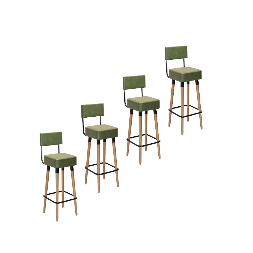 Kit 4 Banquetas Altas Estofadas Florença Verde - Adz