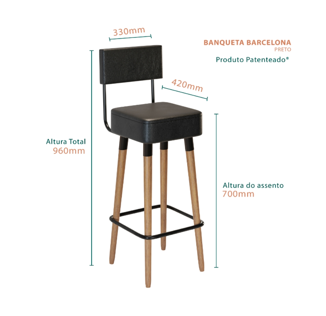 Kit 6 Banquetas Altas Estofadas Florença Preta - Adz