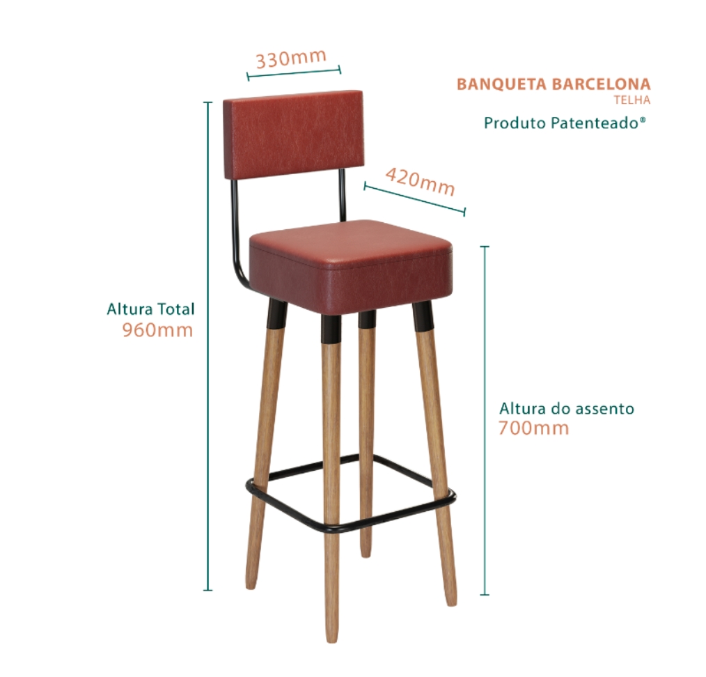 Kit 6 Banquetas Altas Estofadas Florença Telha - Adz