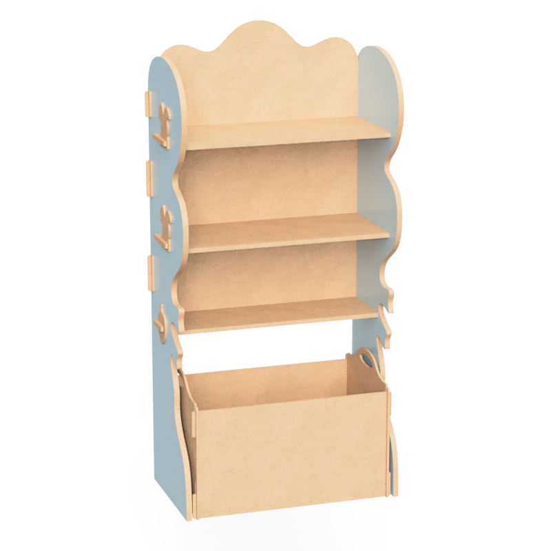 Estante Livreiro Infantil de Encaixe com Organizador de Brinquedos Natureza Azul