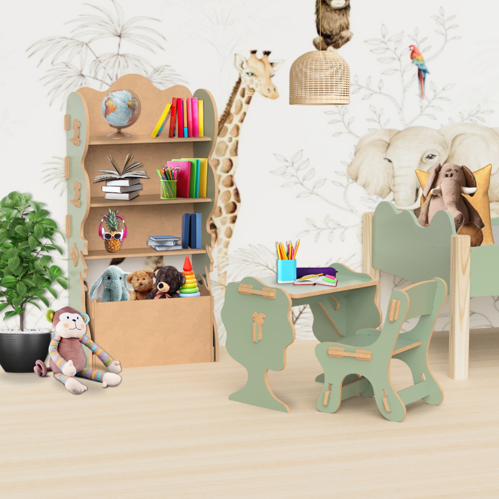 Estante Livreiro Infantil de Encaixe com Organizador de Brinquedos Natureza Verde