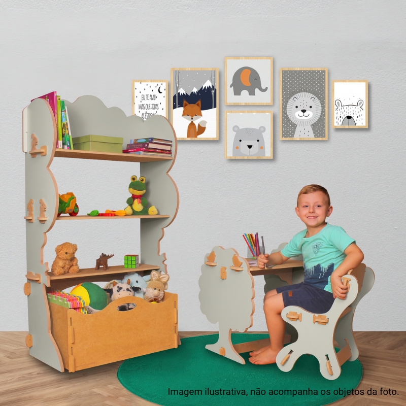 Mesa e Cadeira Infantil de Encaixe Natureza Azul