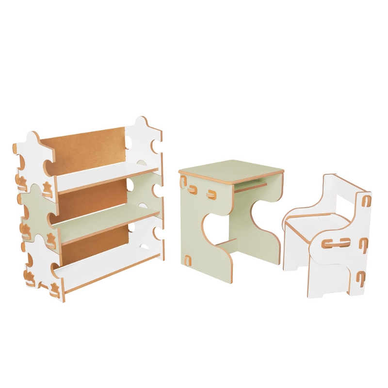 Mesa e Cadeira Infantil de Encaixe Quebra-cabeça Verde