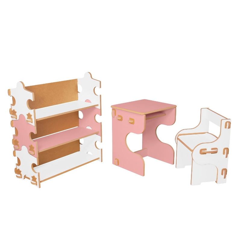 Mesa e Cadeira Infantil de Encaixe Quebra-cabeça Verde