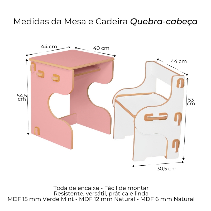 Mesa e Cadeira Infantil de Encaixe Quebra-cabeça Verde