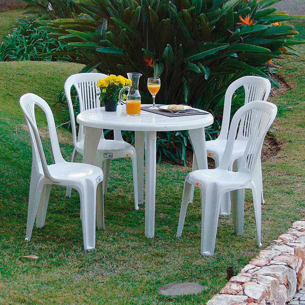 Conjunto com 2 Mesas Plásticas Redondas Penélope Branco