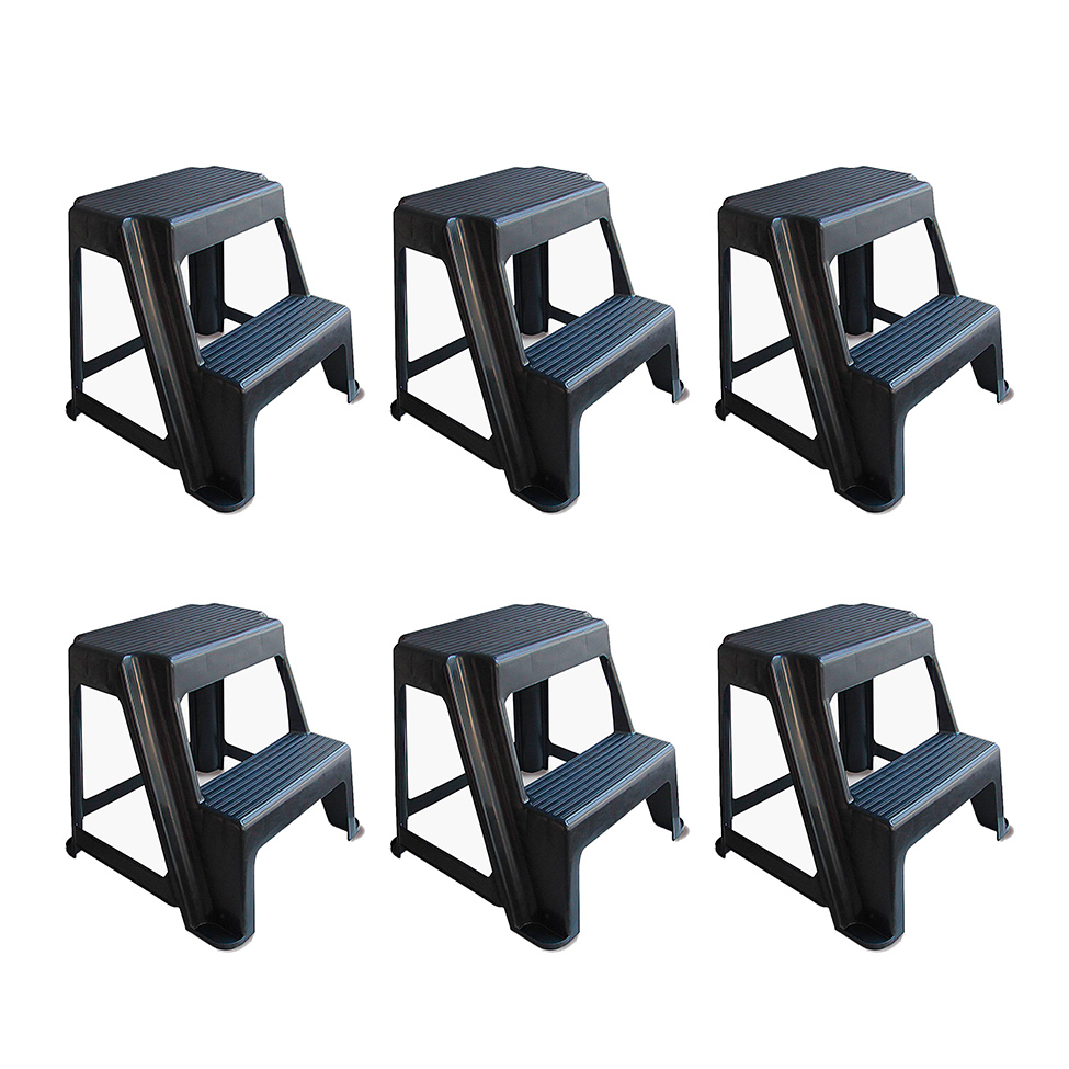 Conjunto com 6 Bancos Escada de Plástico Preto
