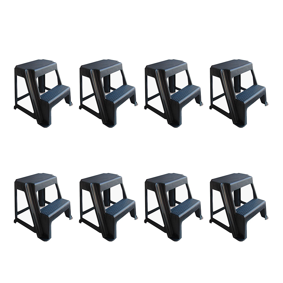 Conjunto com 8 Bancos Escada de Plástico Preto