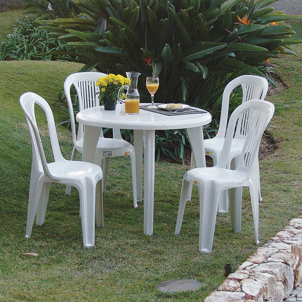 Mesa de Plástico Redonda Desmotável Telma Branca