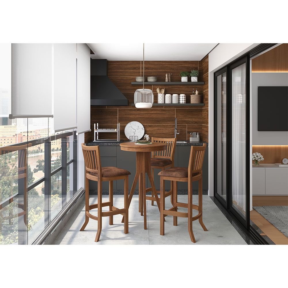 Conjunto Mesa Bistrô com 3 Banquetas Sevilha Amêndoa