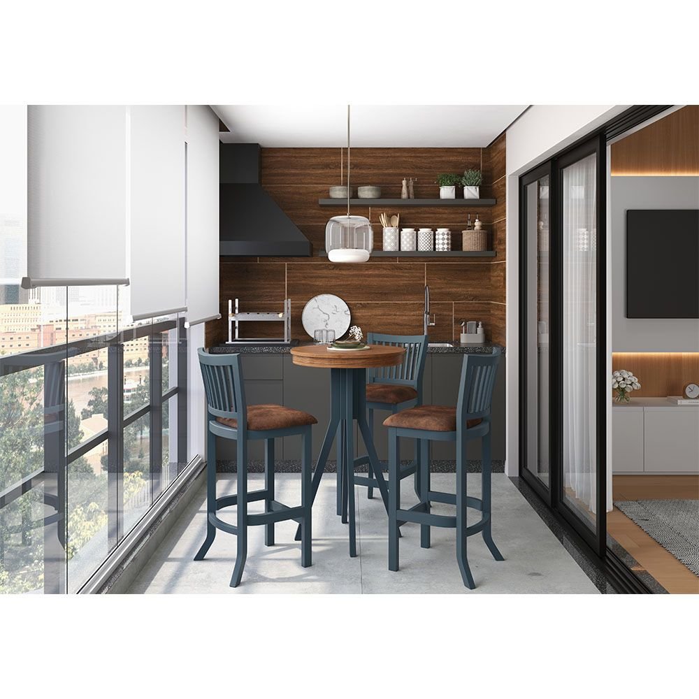 Conjunto Mesa Bistrô com 3 Banquetas Sevilha Azul Petróleo