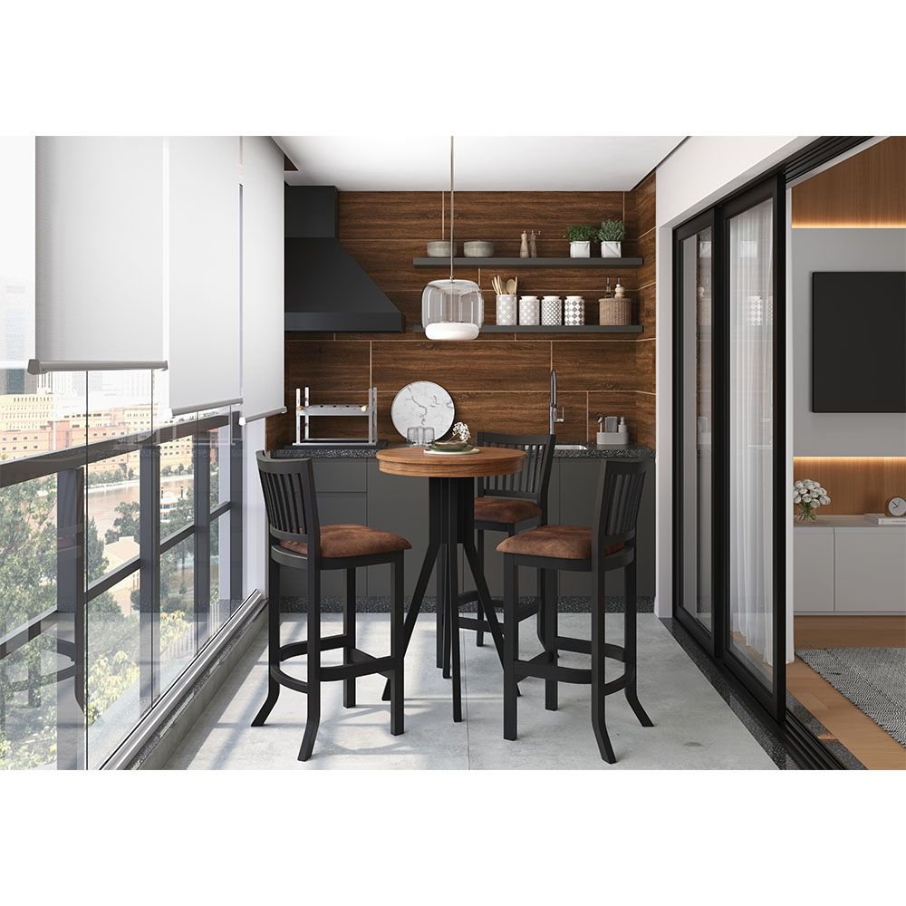 Conjunto Mesa Bistrô com 3 Banquetas Sevilha Preto
