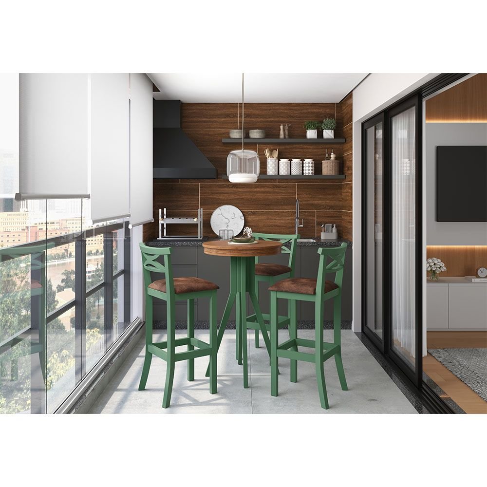Conjunto Mesa Bistrô com 3 Banquetas Valência Verde