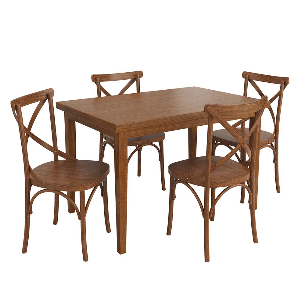 Conjunto Sala de Jantar e Cozinha Com 4 Cadeiras X Madeira Maciça Amêndoa