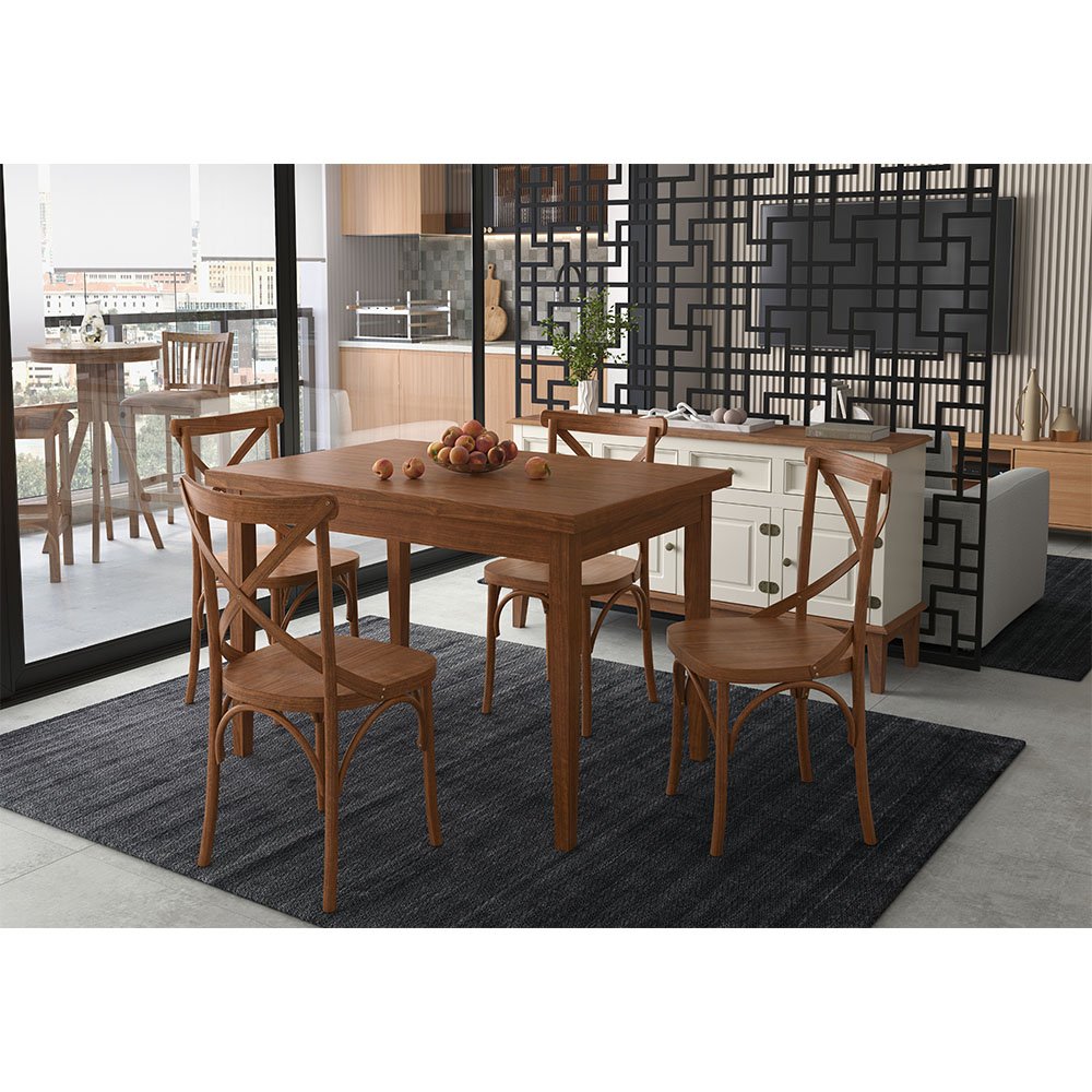 Conjunto Sala de Jantar e Cozinha Com 4 Cadeiras X Madeira Maciça Amêndoa