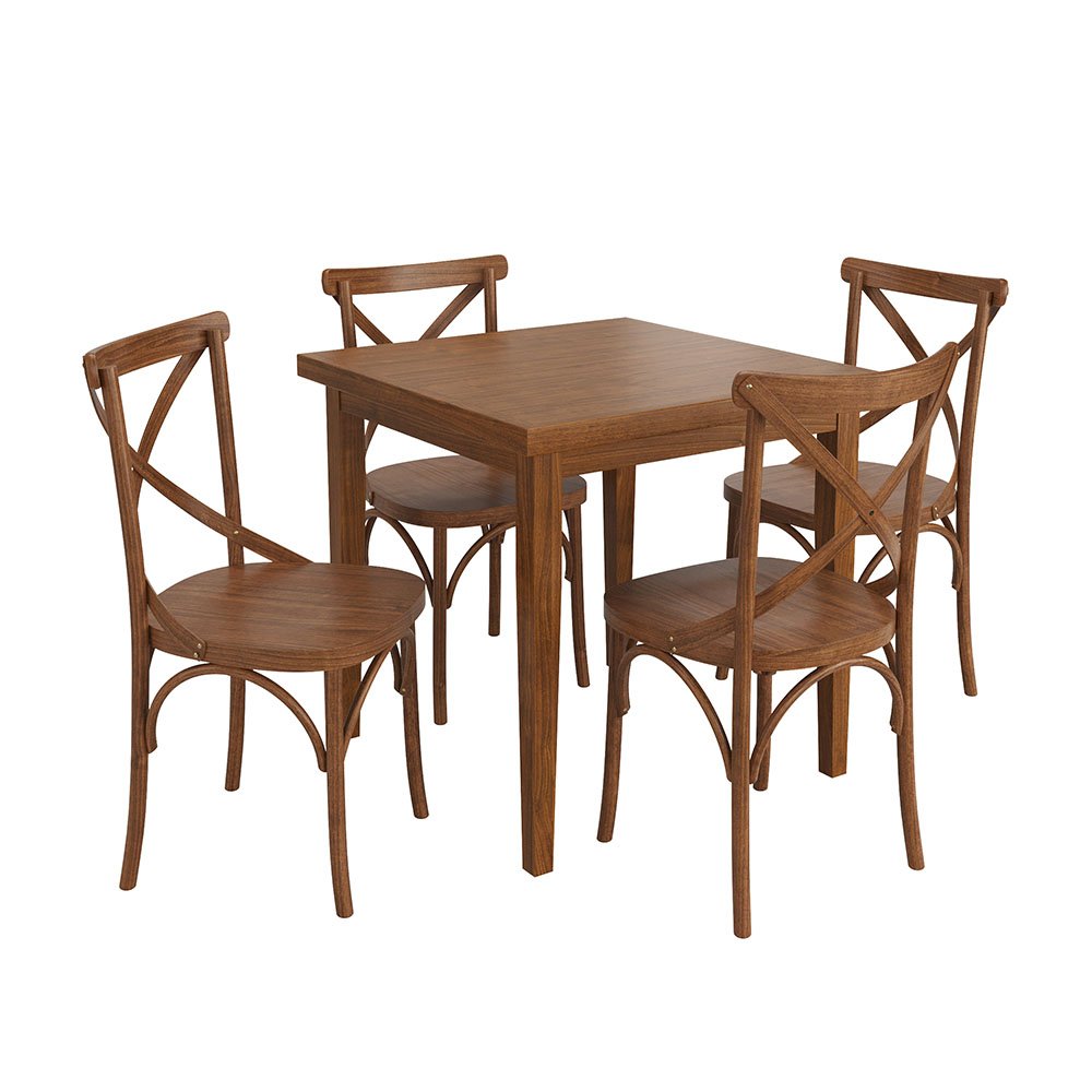 Conjunto Sala de Jantar e Cozinha Com 4 Cadeiras X Madeira Maciça Amêndoa