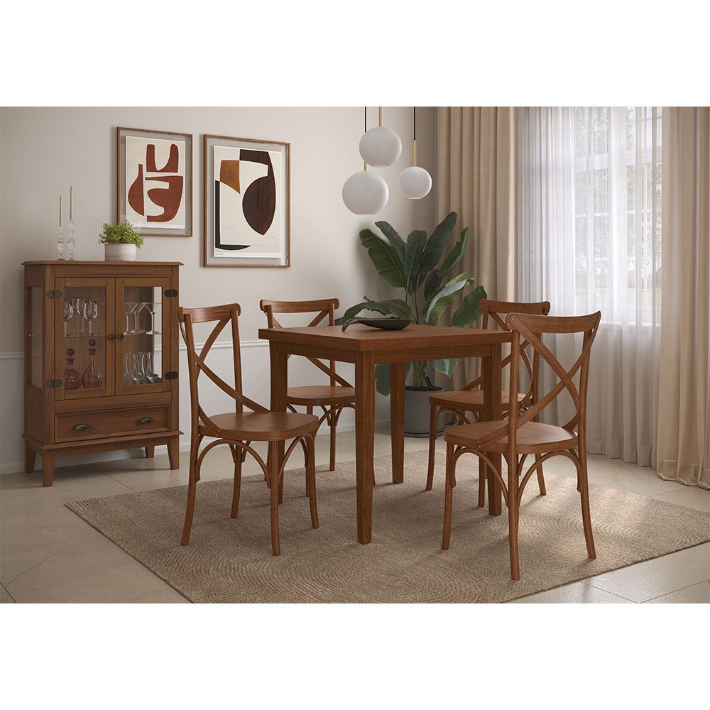 Conjunto Sala de Jantar e Cozinha Com 4 Cadeiras X Madeira Maciça Amêndoa