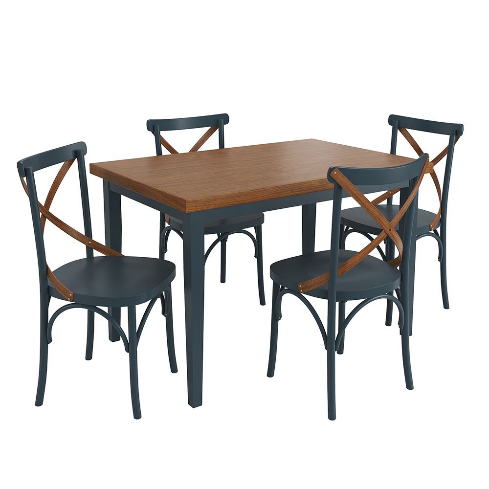 Conjunto Sala de Jantar e Cozinha Com 4 Cadeiras X Madeira Maciça Azul Petróleo