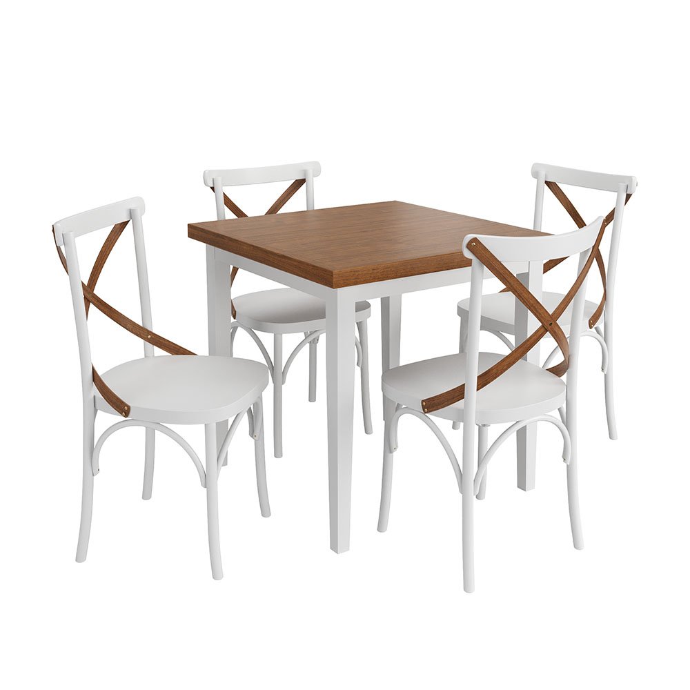 Conjunto Sala de Jantar e Cozinha Com 4 Cadeiras X Madeira Maciça Branco