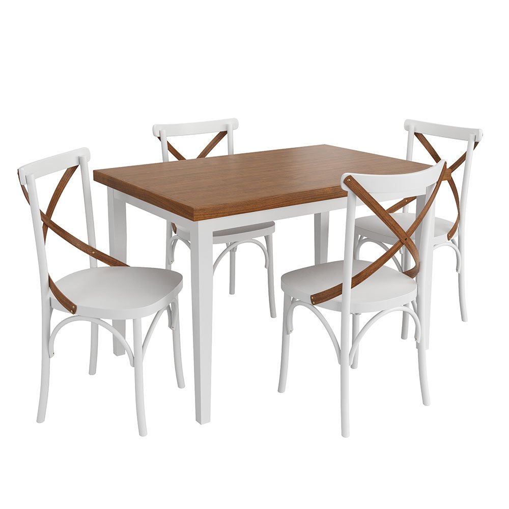 Conjunto Sala de Jantar e Cozinha Com 4 Cadeiras X Madeira Maciça Branco