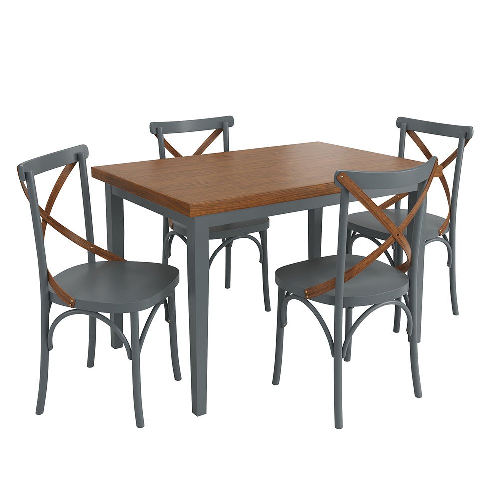 Conjunto Sala de Jantar e Cozinha Com 4 Cadeiras X Madeira Maciça Cinza