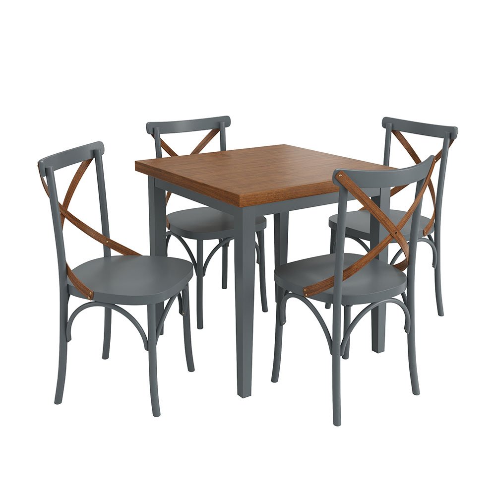 Conjunto Sala de Jantar e Cozinha Com 4 Cadeiras X Madeira Maciça Cinza