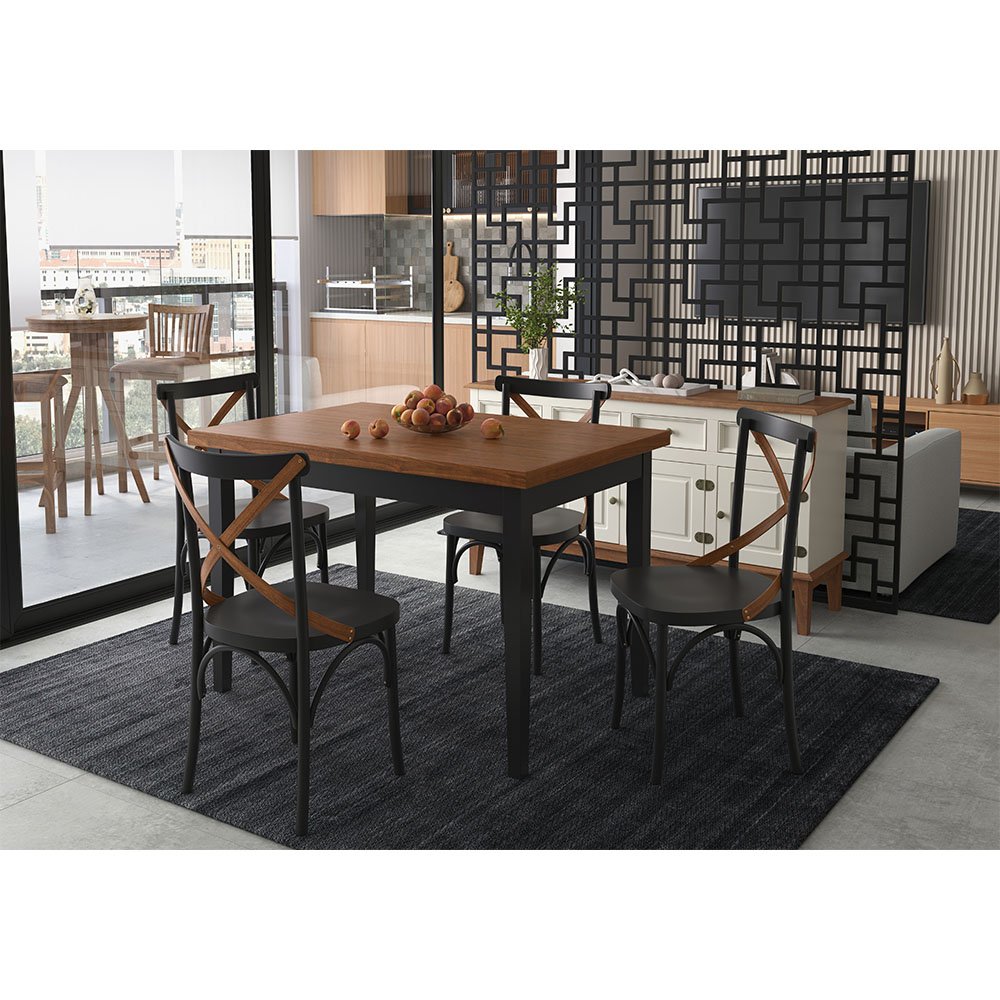 Conjunto Sala de Jantar e Cozinha Com 4 Cadeiras X Madeira Maciça Preto