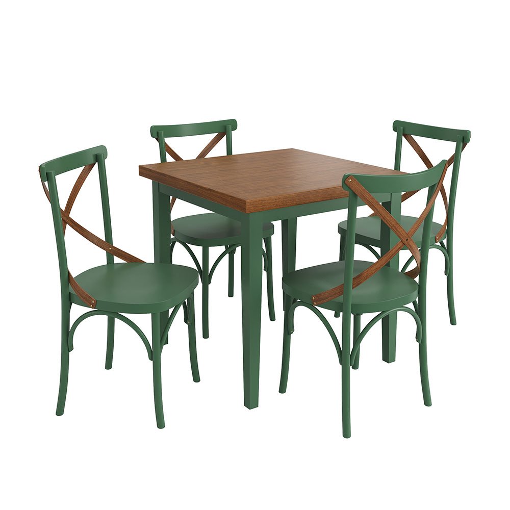 Conjunto Sala de Jantar e Cozinha Com 4 Cadeiras X Madeira Maciça Verde