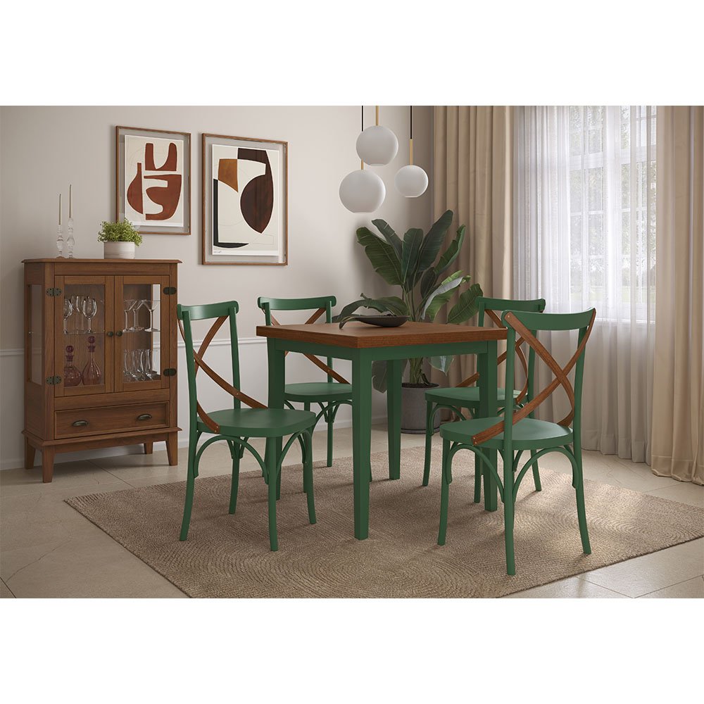 Conjunto Sala de Jantar e Cozinha Com 4 Cadeiras X Madeira Maciça Verde