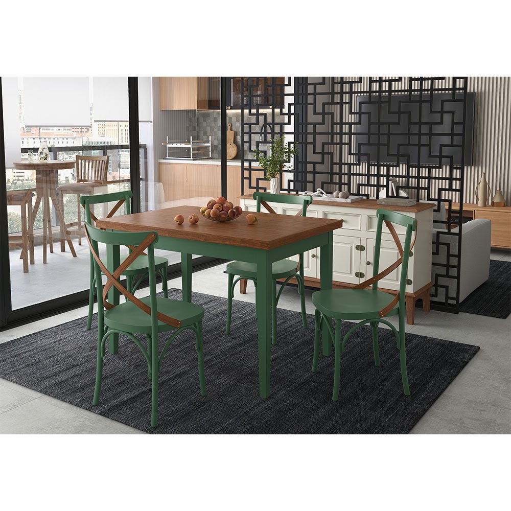 Conjunto Sala de Jantar e Cozinha Com 4 Cadeiras X Madeira Maciça Verde