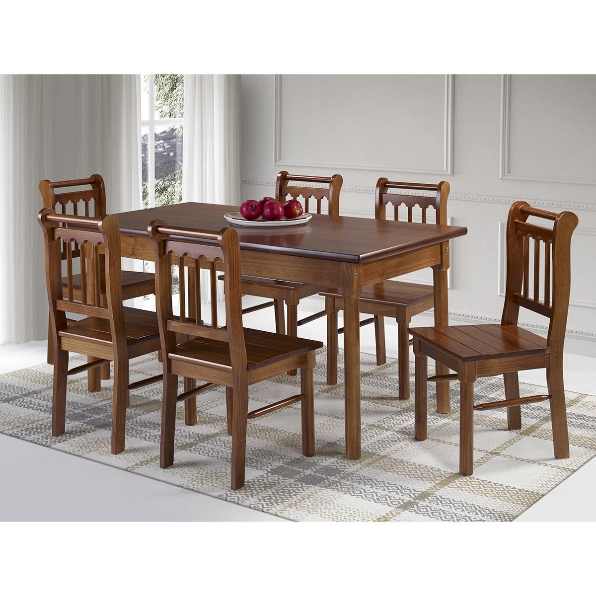 Conjunto Sala de Jantar e Cozinha Com 6 Cadeiras Madeira Maciça Mel