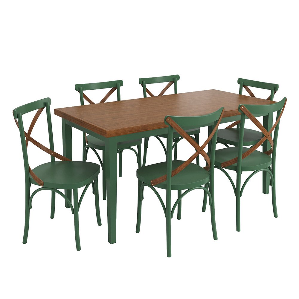 Conjunto Sala de Jantar e Cozinha Com 6 Cadeiras X Madeira Maciça Verde