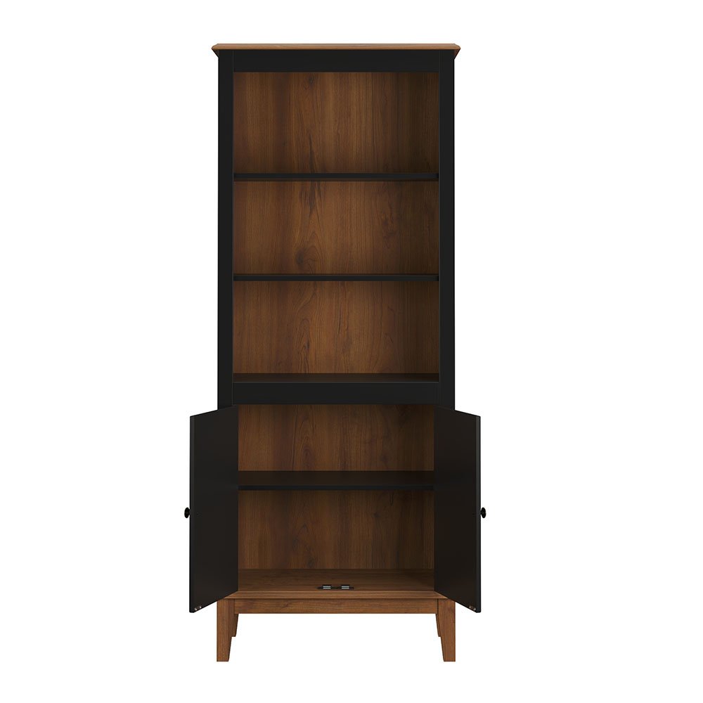 Estante de Madeira Maciça 2 Portas Preto - Fundo Amêndoa