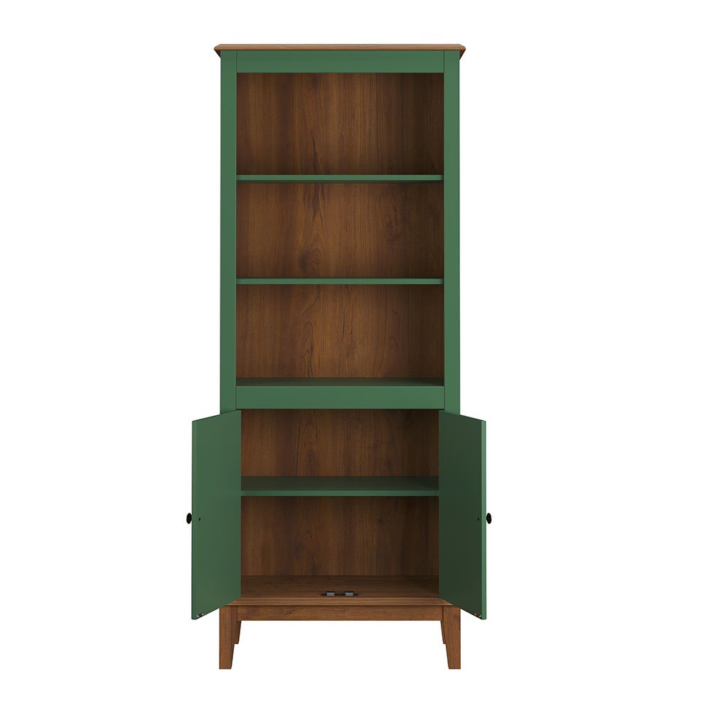 Estante de Madeira Maciça 2 Portas Verde - Fundo Amêndoa