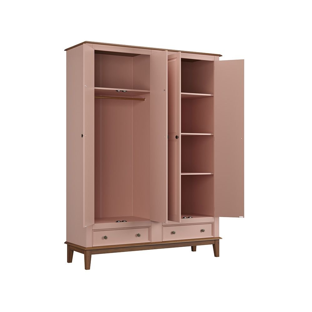 Guarda-Roupa Juvenil 4 Portas e 2 Gavetas - Madeira Maciça e MDF - Rosa