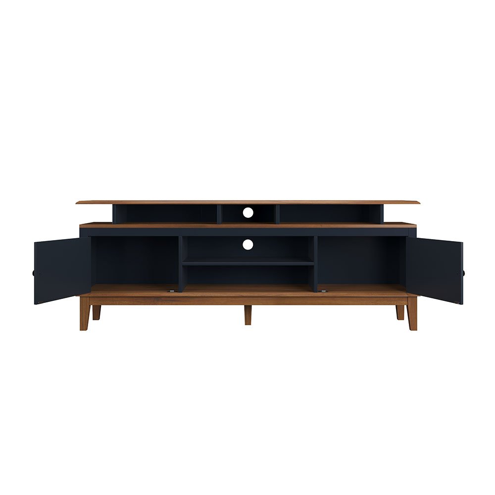 Rack de Madeira Maciça com 2P Base Elevada Azul Petróleo
