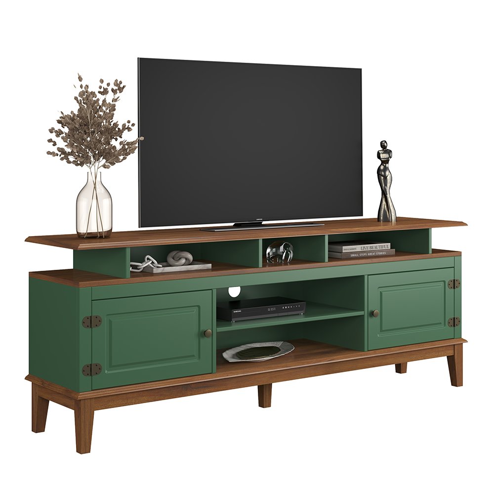 Rack de Madeira Maciça com 2P Base Elevada Verde