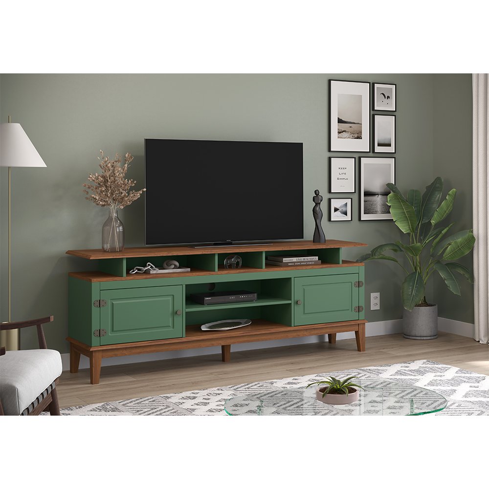 Rack de Madeira Maciça com 2P Base Elevada Verde