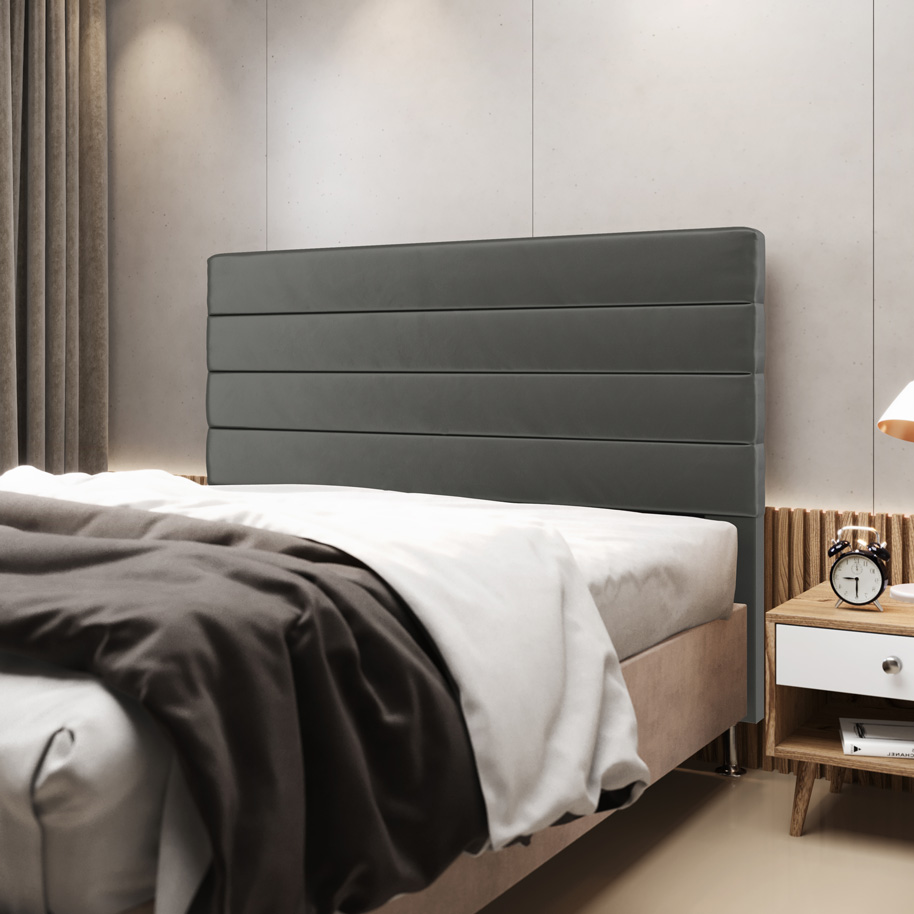 Cabeceira Atlas 195 para Cama King N-023 Veludo Cinza Claro Aradecor