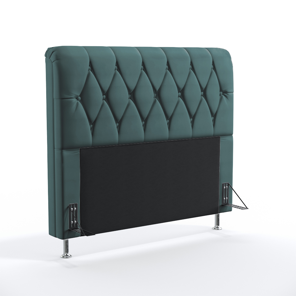 Cabeceira Sirius 140 Decorativa de Cama Casal N-032 Veludo Verde Petróleo Aradecor