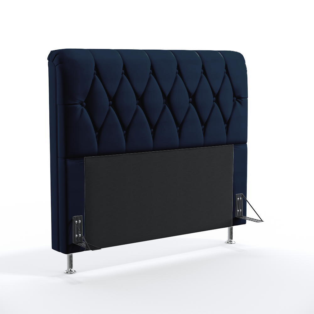 Cabeceira Sirius 160 Decorativa de Cama Queen N-025 Veludo Azul Marinho Aradecor