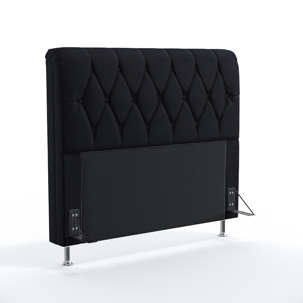 Cabeceira Sirius 195 Decorativa de Cama King N-024 Veludo Preto Aradecor