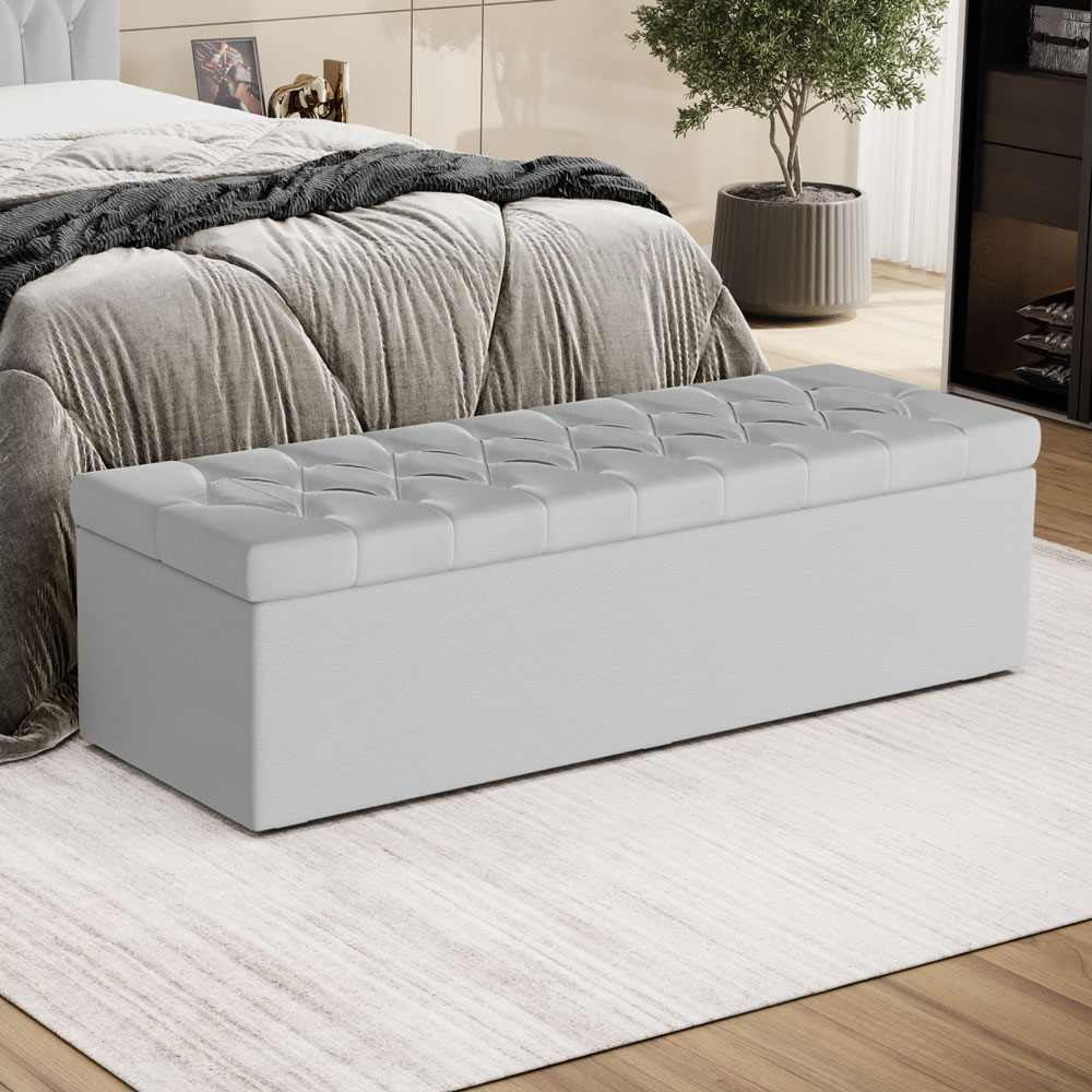 Calçadeira Sagitarius 140 Para Cama De Casal Couro Artificial Branco Aradecor