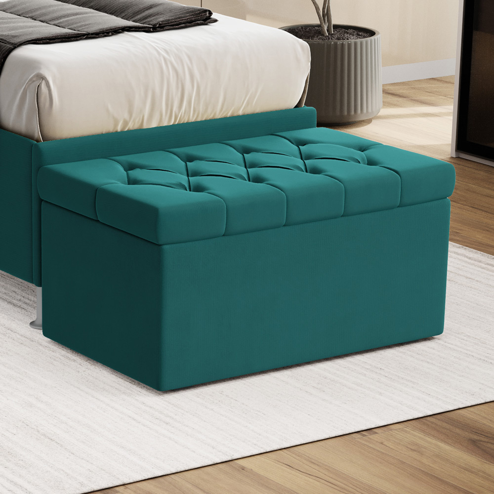 Calçadeira Sagitarius 90 Para Cama de Solteiro Suede Azul Turquesa Aradecor