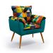 Poltrona Beta Suede Estampado Colorido com Azul Turquesa Aradecor