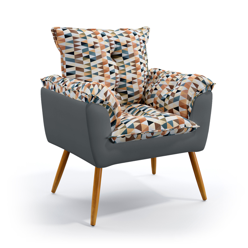 Poltrona Beta Suede Estampado Laranja com Cinza Aradecor