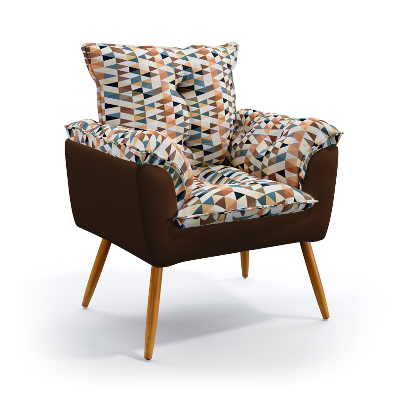 Poltrona Beta Suede Estampado Laranja com Marrom Aradecor