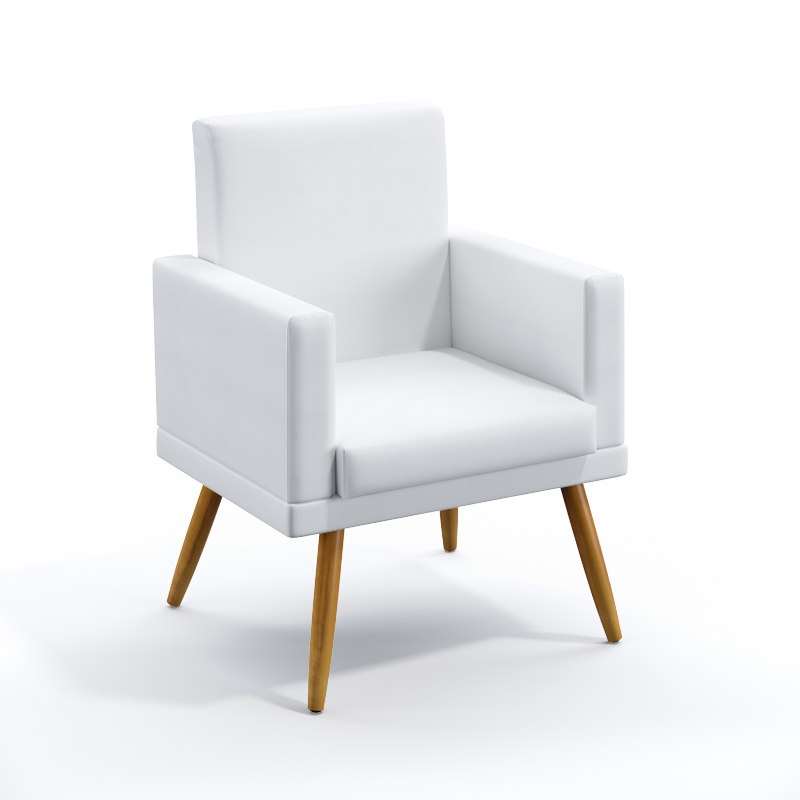 Poltrona Decorativa Estofada Vega Com Roda Pé Para Sala de Estar Couro Artificial Branco Aradecor