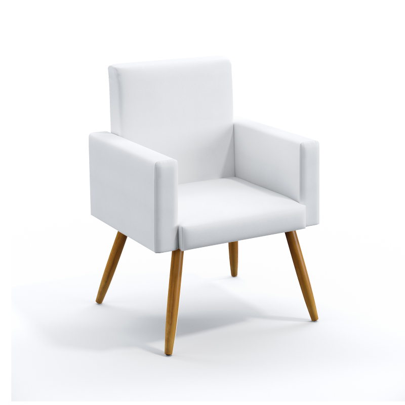 Poltrona Decorativa Estofada Vega Para Sala de Estar Couro Artificial Branco Aradecor